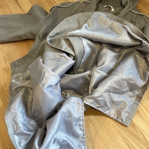 Minimalist Trench Coat Utility Hood Jacket Gray Med Urban Street Modern Casual - Picture 6 of 10